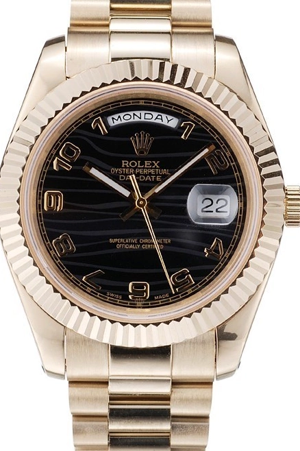 Aaa replica Gold Rose Rolex Black Leather Black Case Daytona Dial Strap 0706